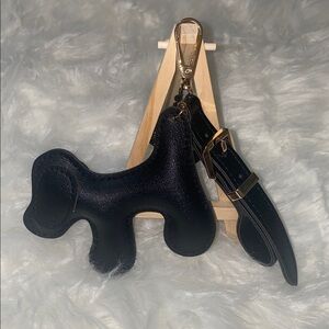 Faux Leather Dog Keychain Bag Charm - Black